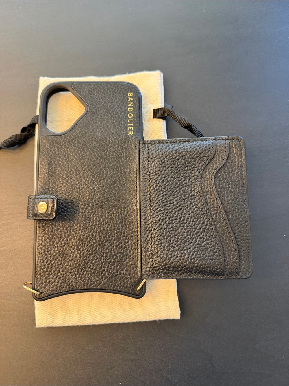 Bandolier Black Textured Leather iPhone 16 Plus Case with Card Slot and Snap - Picture 3 of 3